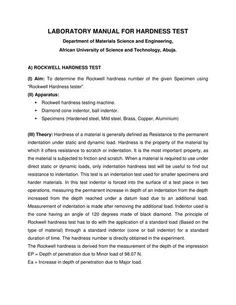 laboratory manual for hardness test